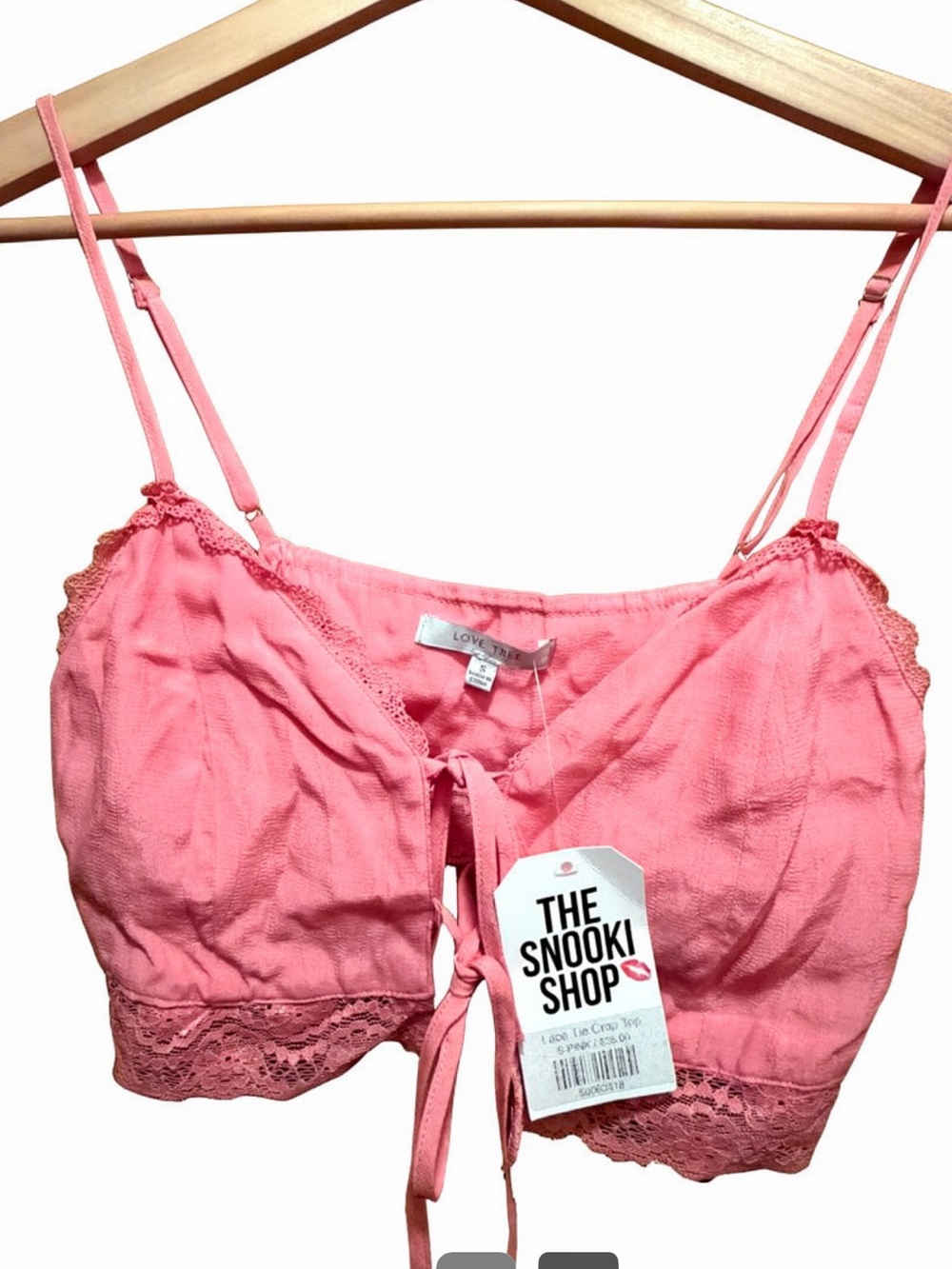 Love Tree Coral Pink Lace Tie-Front Crop Top